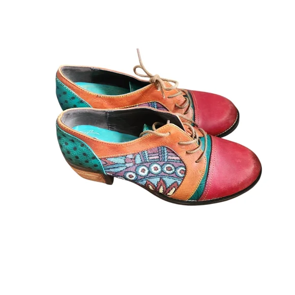 Socofy Vintage Floral Genuine Leather Colorful Shoes Aztec Boho Size 42 Us 11 - Picture 2 of 8